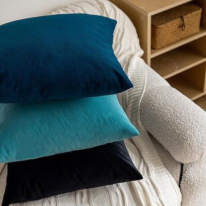FEVERQIYI 24x24 Velvet Pillow Covers Set of 2 Black Decorative Square Throw Pillowcase Soft Solid Cushion Covers for Bedroom Living Room Outdoor Indoor Decoration
