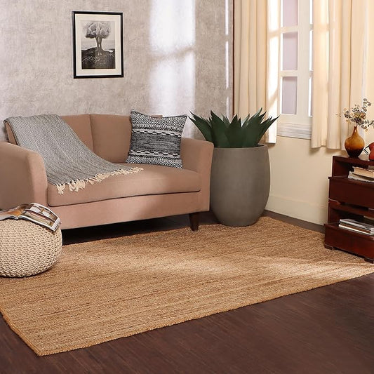 REDEARTH Rectangular Area Rug - Hand Woven Braided 100% Natural Jute - Artisan Made Boho Jute Rugs for Bedroom - Kitchen - Living Room - Farmhouse - Aesthetic Home Decor (5'x8' - Natural)