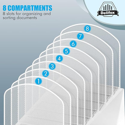 Inclined Desk File Organizer, 8-Section Upright Desk Organizer File Sorter for Office Classroom Desktop Organization