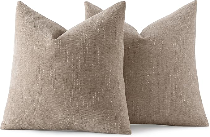 MIULEE Pack of 2 Decorative Throw Pillow Covers Soft Chenille Euro Throw Pillows Solid Textured Cushion Covers for Bed Couch Sofa Bedroom Living Room 24x24 Inch,Light Taupe