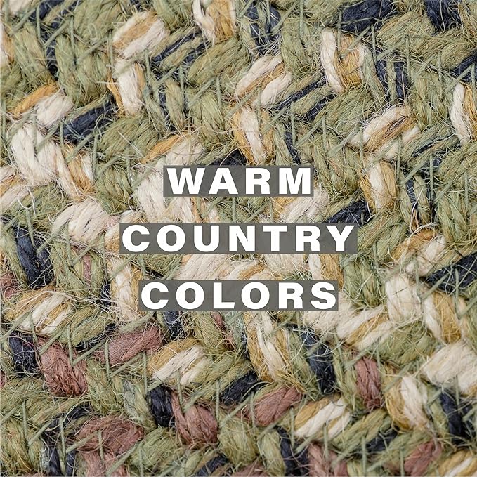 Homespice Pinecone Round Braided Placemats, Warm Country Rustic Decor, Set of 2, 15", Green Jute Table Mats - Vibrant Colors, Durable, Easy to Clean and Protects Furniture