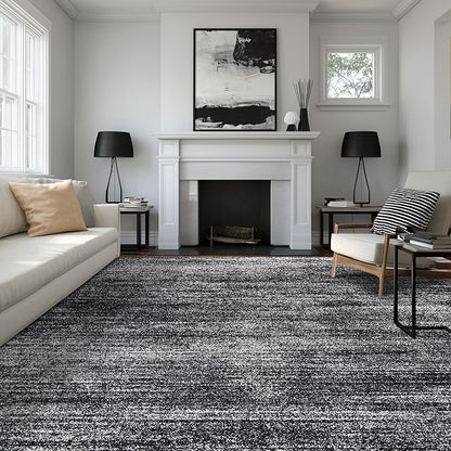 Black and White Rug for Living Room,Washable Abstract Modern Boho Dark 5x7 Area Rugs for Office