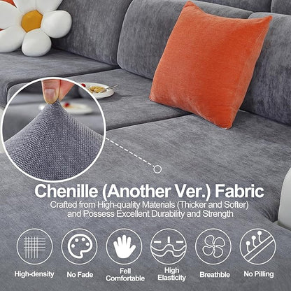Large Backrest Cushion Covers Super Stretch Back Covers for 3 Cushion Couch Sofa, Couch Back Cushion Covers Featuring with Chenille Yarn (Softer Version, 3PC, Dark Grey)
