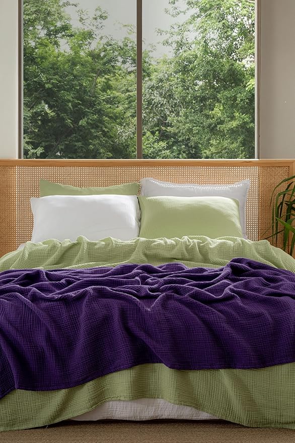 Muslin Blanket - Pure 100% Turkish Cotton Airy Soft Light Versatile Gauze Throw Blanket for Bed, Couch, Sofa (Sage Green, California King Size (95" x 125" inch))