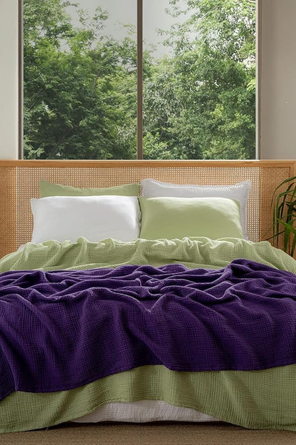 Muslin Blanket - Pure 100% Turkish Cotton Airy Soft Light Versatile Gauze Throw Blanket for Bed, Couch, Sofa (Sage Green, Queen XL Size (95" x 95" inch))