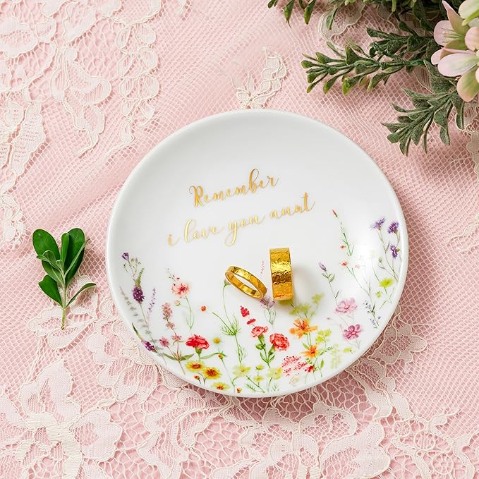 Crisky Jewelry Ring Dish for Aunt Birthday Gifts, Thinking of You Gift for Aunt from Niece, Best Antie Gift Ideas from Nephew for Thanksgiving Day Christmas Valentines (I Love You Aunt) Trinket Tray