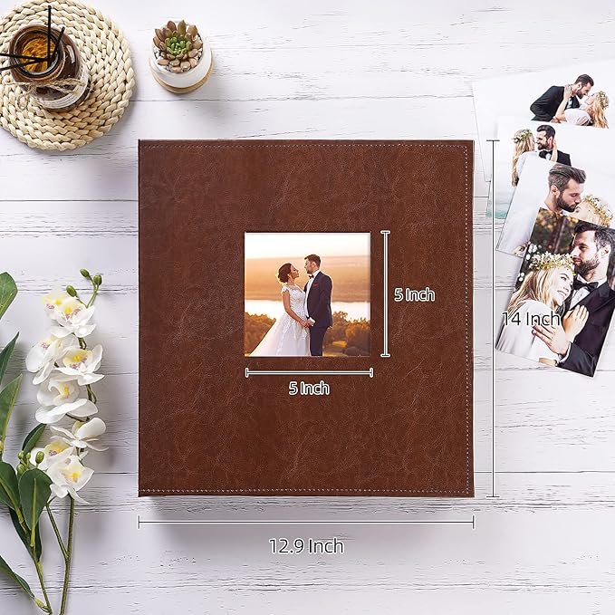 potricher Photo Album 4x6 600 Photos Leather Cover Large Capacity Picture Albums with 600 Horizontal and Vertical Pockets for Family Wedding Anniversary and Baby (Brown)