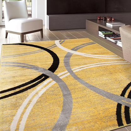 Rugshop Wavy Circles Design Area Rug, Fade-Resistant Carpet for Living Room, Bedroom, or Dining Room, Grand Room,Open Spaces Yellow, 8'8" x 12'