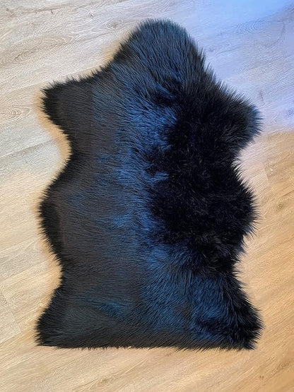 LAMBZY Faux Sheepskin Super Soft Hypoallergenic Silky Shag Rug for Living Room, Kids Room, Sofa (Single 2'x3', Black)