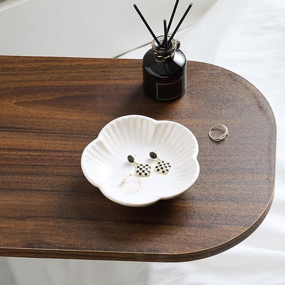 Flower Shape Ring Tray Jewelry Dish Key Bowl Ceramic Trinket Tray Decorative Jewelry Dish for Rings Necklace Earring Key Watch Home Decoration for Friend Sister Mom(White)