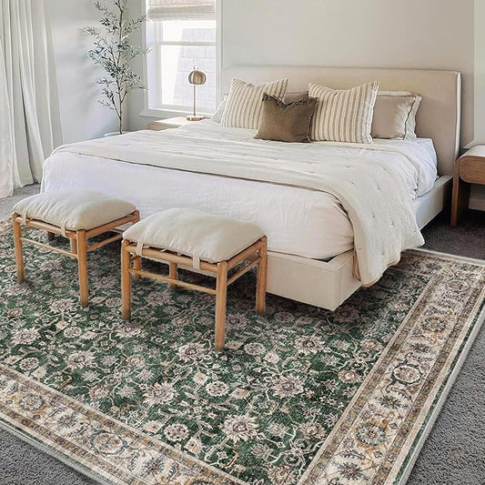 Washable Area Rug 10'x14' Boho Design Non-Shedding Easy Care Ideal for High Traffic Areas in Living Room Bedroom Office Coffee Table Kitchen Large Carpet