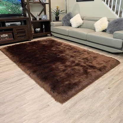 LAMBZY High Pile Super Soft Faux Sheepskin Rug (12'x15, Brown)
