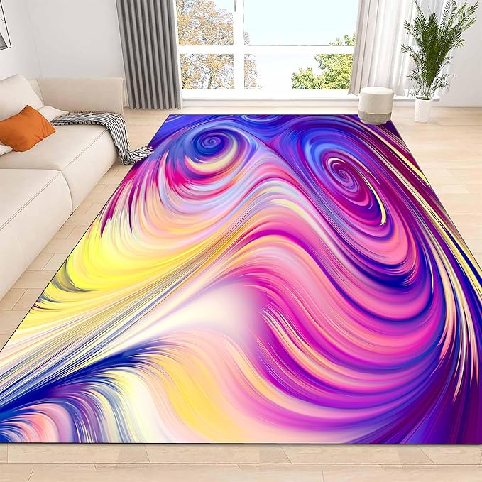 Living Room Abstract Area Rug Indoor Washable Gradient Color Swirl Pattern Restaurant Floor Non-Slip Backing Modern Plush 3x4ft