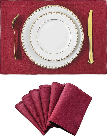 Home Brilliant Placemats Set of 6 Red Place Mats Decoration Heat Resistant Dining Table Place Mats Machine Washable Valentine's Day Kitchen Table Mats, 13x19 inch, Burgundy
