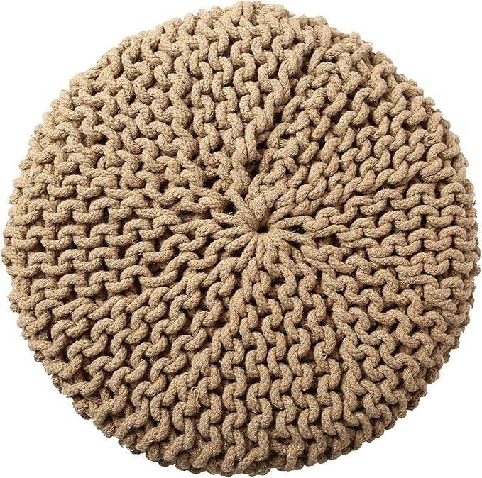 REDEARTH · Cylindrical Hand Knitted Pouf - Foot Stool Ottoman - Cord Boho Pouffe - Cotton Round Poof for Home Decor - Living Room - Nursery - Bedroom - Patio (16" x 16" x 16") - Beige, Set of 2
