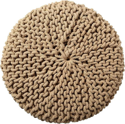REDEARTH · Cylindrical Hand Knitted Pouf - Foot Stool Ottoman - Cord Boho Pouffe - Cotton Round Poof for Home Decor - Living Room - Nursery - Bedroom - Patio (16" x 16" x 16") - Beige, Set of 2