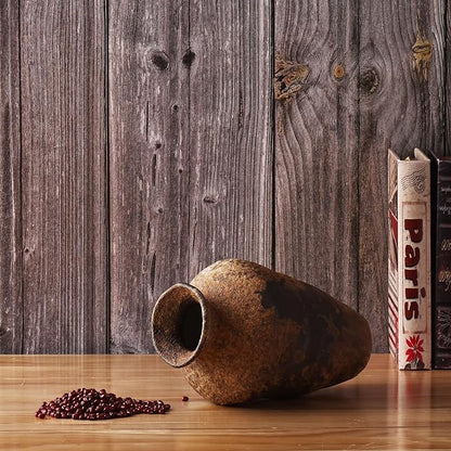Small Stone Vase for Rustic Home Decor, Farmhouse Antique Pottery Vase Furniture&Table Flower Decorative, Round Terracotta Vases for Living Room Decor, Modern Rustic Concrete Clay Art Vases