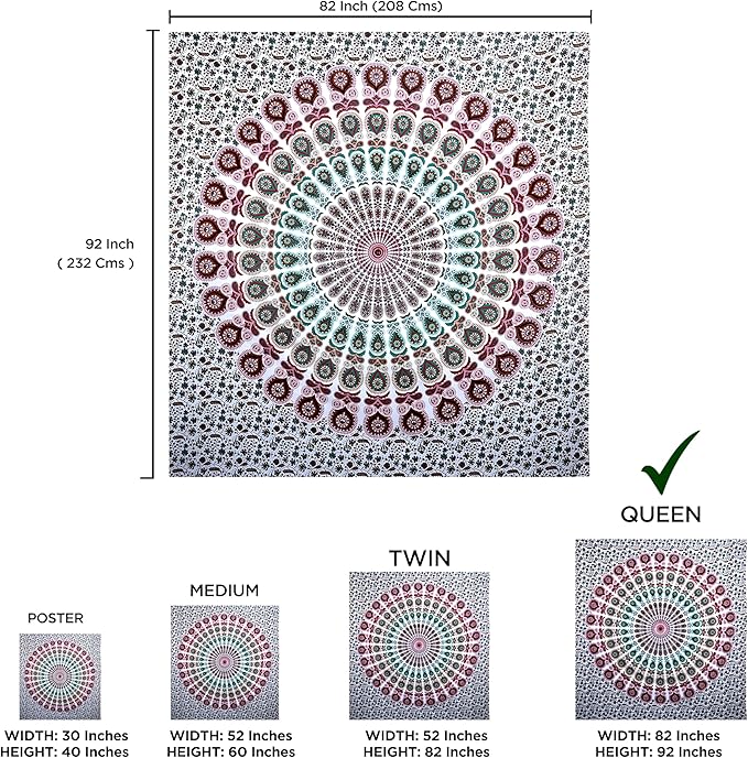 raajsee Mandala Tapestry Wall HANGINGS (White Brown Mandala, Queen 210 X 220 CMS)