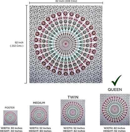 raajsee Mandala Tapestry Wall HANGINGS (White Brown Mandala, Queen 210 X 220 CMS)