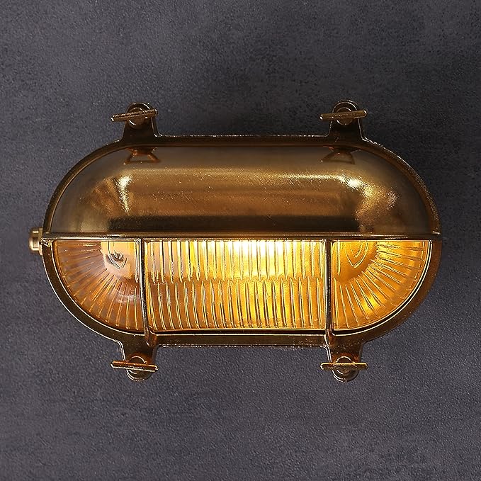 BLINKO Nautical Brass Bulkhead Wall Light,Vintage Retro Wall Sconce,Industrial Lighting Fixtures,Mid Century Modern Decorative Light,IP 65 Precision Waterproof,Outdoor Indoor Deco,Lampshade Only