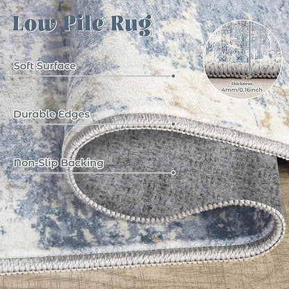 5x7 Area Rugs for Living Room, Washable Modern Abstract Large Area Rug Neutral Soft Non Slip Kids Rug Stain Resistant Indoor Carpet for Bedroom Nursery Dining Room Home Office(Blue, 5'x7')