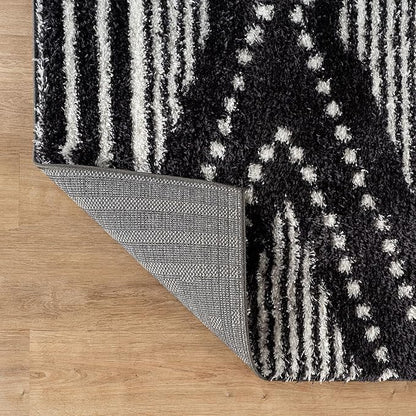 Rugshop Geometric Shag Area Rug Anthracite Dark Gray and White 2' x 3' Ideal for Entryways, Kitchens, or Small Spaces