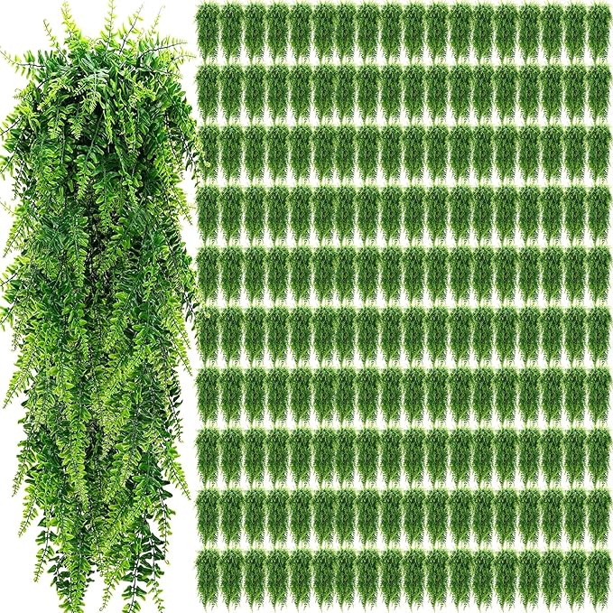 Geosar 116 Pcs Artificial Hanging Plants 32 Inch Hanging Boston Ferns Plastic Fake Plants for Wall Room Garden Wedding Garland Indoor Outdoor Decoration, No Basket