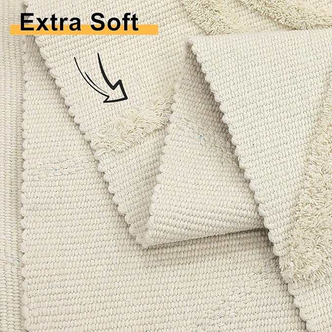 Uphome Boho Runner Rug 2'x6' Beige Evil Eye Tufted Hallway Rug Runner with Tassels Soft Cotton Woven Washable Kitchen Rugs Modern Minimalist Accent Rug for Bedroom Living Room Laundry Porch