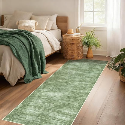 Olive Green Rug Runners for Hallways Non Slip Washable Neutral Abstract Minimalist Low Pile Floor Protector Carpet Hunter Green 3x8 Runner Rug for Laundry Room Kitchen