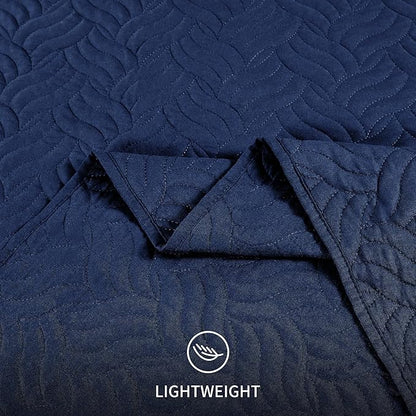 Love's cabin Quilts for Queen Bed Navy Blue Bedspreads - Soft Bed Summer Lightweight Bedspread Comforter - Modern Style Wave Pattern Coverlet for All Season - 3 Pieces (1 Quilt, 2 Pillow Shams)