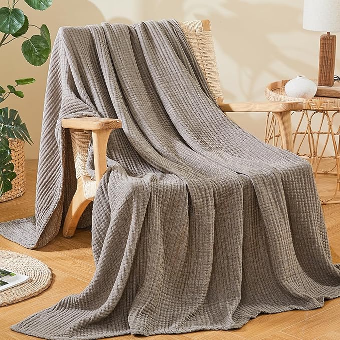 EMME Cotton Muslin Twin XL Blanket Breathable Gauze Soft Lightweight Blankets Adults Gifts for Women (Heather Brown, 66"x90")
