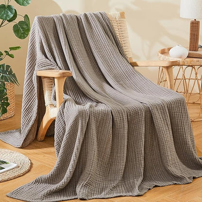 EMME Cotton Muslin Twin XL Blanket Breathable Gauze Soft Lightweight Blankets Adults Gifts for Women (Heather Brown, 66"x90")