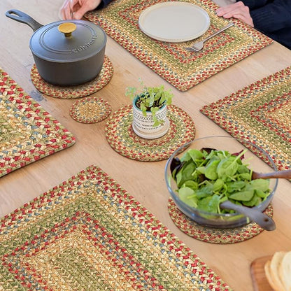 Azalea Jute Braided Kitchen Trivets for Hot Dishes, Warm Country Primitive Decor, Set of 6, Multicolor 8" Round Heat Resistant Mat - Rich Colors, Easy to Clean, Durable and Protects Furniture