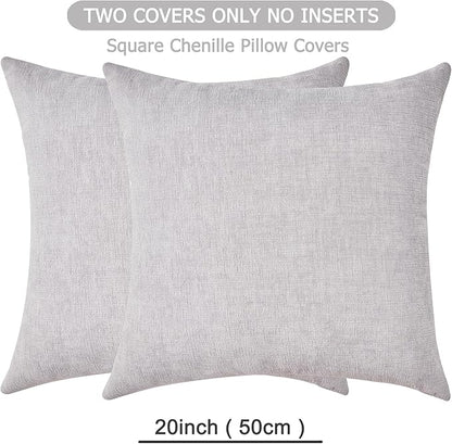 GAWAMAY Decorative Square Throw Pillow Covers 20"x20" Inch Set of 2, Super Soft Chenille Pillows Farmhouse Fall Pillowcase for Living Room Bedroom Sofa Couch Cushion Cover Light Grey 50x50cm