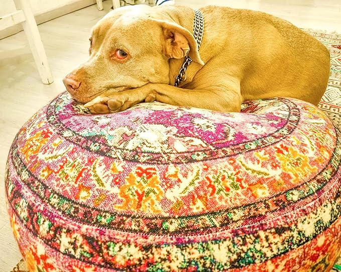 Mandala Life ART Boho Floor Cushion Cover Purple Round Purple Pillow Case Moroccan Décorative Pouf Perfect for Living Room, Bedroom, Nursary or Children Room Pouf BeanBag Stool Cotton 24x8 Unstuffed