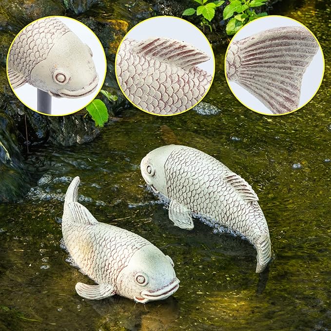 Set of 2 Koi Fish Decor, Large Outdoor Garden Statues, Pond Accessories, Yard Decor, Real Fish Sculpture Art, Koi Pond Kit, Statues for Yard Ornaments Sculpture Garden for Outdoors