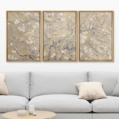 MUDECOR Framed Canvas Print Wall Art Blossoming Branches Vintage Floral Illustrations Realism Decorative for Living Room, Bedroom, Office - 24"x36"x3 Natural