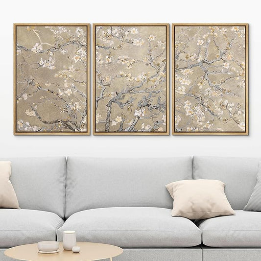 MUDECOR Framed Canvas Print Wall Art Blossoming Branches Vintage Floral Illustrations Realism Decorative for Living Room, Bedroom, Office - 16"x24"x3 Natural