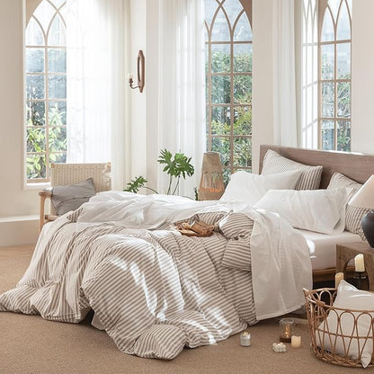 MooMee Bedding Sheet Set 100% Washed Cotton Linen Like Textured Breathable Durable Soft Comfy (Solid Off White, Twin XL)