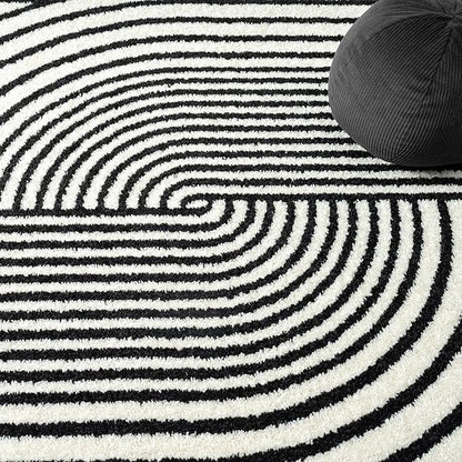 Abani Nuevo Collection Area Rug - Mid-Century Black and White Arch Knot Design - 2'6" x 6' - for Living Room, Bedroom & Office