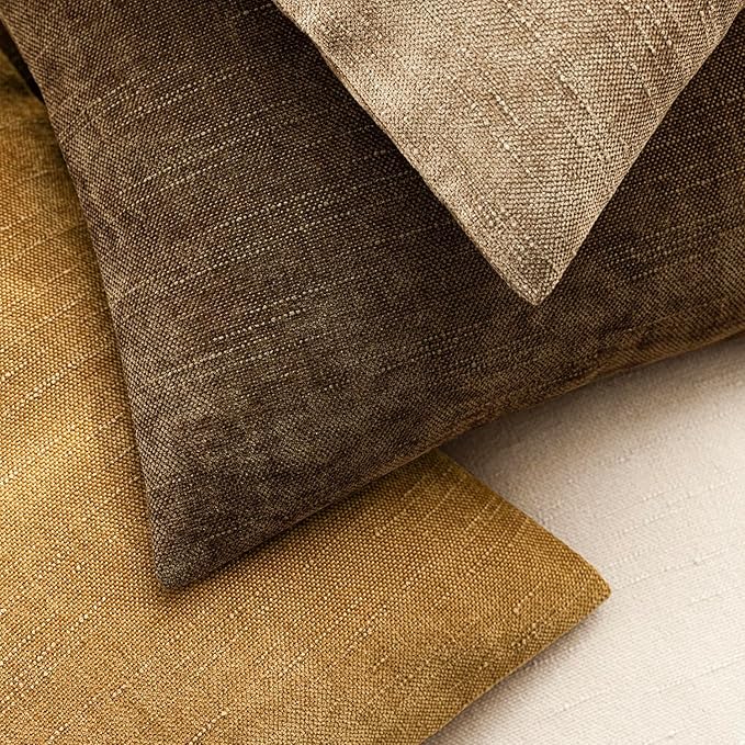 Foindtower Pack of 2 Soft Textured Chenille Throw Decorative Pillow Covers Square Accent Solid Cushion Cover Neutral Farmhouse Pillow Case for Couch Sofa Bedroom Living Room 16x16 Inch,Taupe Brown