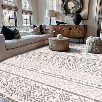 Rugshop Geometric Boho Area Rug – Gray Tribal Pattern, Perfect for Living Room, Dining Room, Bedroom, 5' x 7'