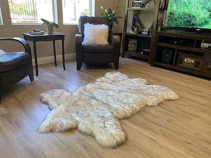 LAMBZY Faux Sheepskin Super Soft Hypoallergenic Silky Shag Bear Rug for Living Room, Kids Room, Sofa (3'x5', White/Black Tips)