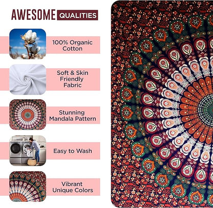 Raajsee Mandala Tapestry Wall Hanging – Blue Orange, 100% Cotton, Boho Hippie Decor, Twin Size (52x82 Inches / 132x208 cm) – Beach Throw, Bedspread, Meditation Yoga Mat