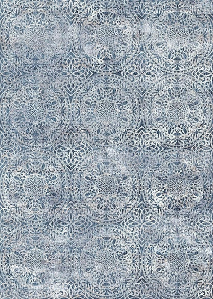 vivorug Round Rug 6ft Vintage-Inspired Round Area Rug Non-Slip Indoor Carpet for Living Room Bedroom Entryway, Stain Resistant Home Decor Circle Rug, Blue Medallion