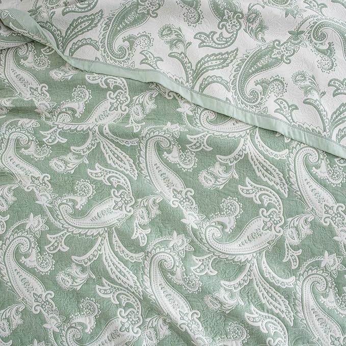 100% Cotton Muslin Jacquard 3 Piece Quilt Set Paisley Print, Soft 3 Layers Gauze Bed Cover Reversible Bedspread Coverlet Breathable Lightweight Bedding Set, Queen