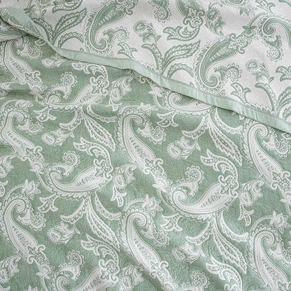 100% Cotton Muslin Jacquard 3 Piece Quilt Set Paisley Print, Soft 3 Layers Gauze Bed Cover Reversible Bedspread Coverlet Breathable Lightweight Bedding Set, Queen