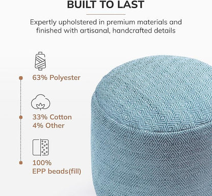 Anji Mountain 100% Handmade & Handcrafted Comfortable Home Décor Pouf Ottoman Footrest for Living Room, Bedroom, Nursery, Kidsroom, Patio Furniture - (22" x 22" x 17" - Blue)