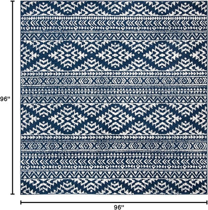 SAFAVIEH Tulum Collection Area Rug - 8' Square, Navy & Ivory, Moroccan Boho Tribal Design, Non-Shedding & Easy to Clean, Ideal for Living Room, Bedroom, Dining Space (TUL272N)