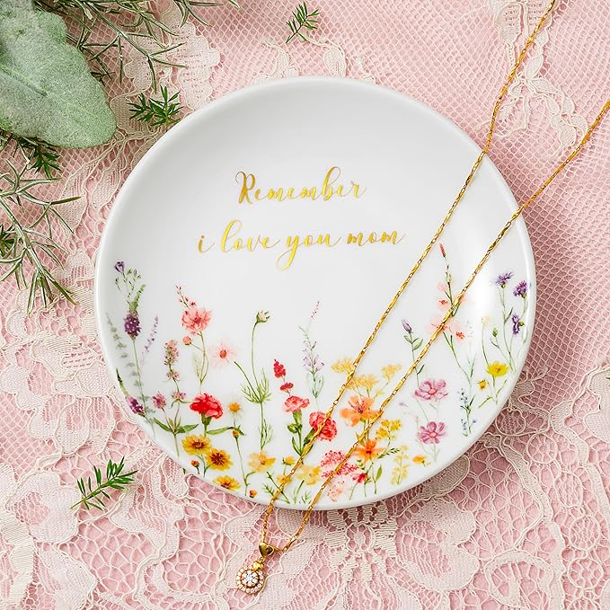 Crisky Jewelry Ring Dish for Mom Birthday Gifts Thinking of You Gift for Mother's Day Gift from Daughter Son for Easter Thanksgiving Christmas Valentine Gift Ideas (I Love You Mom) Thrinket Tray